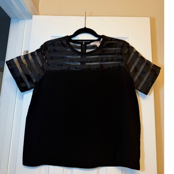 Forever 21 Tops - Black Zip Up Mesh Shoulder Striped Top Size Medium